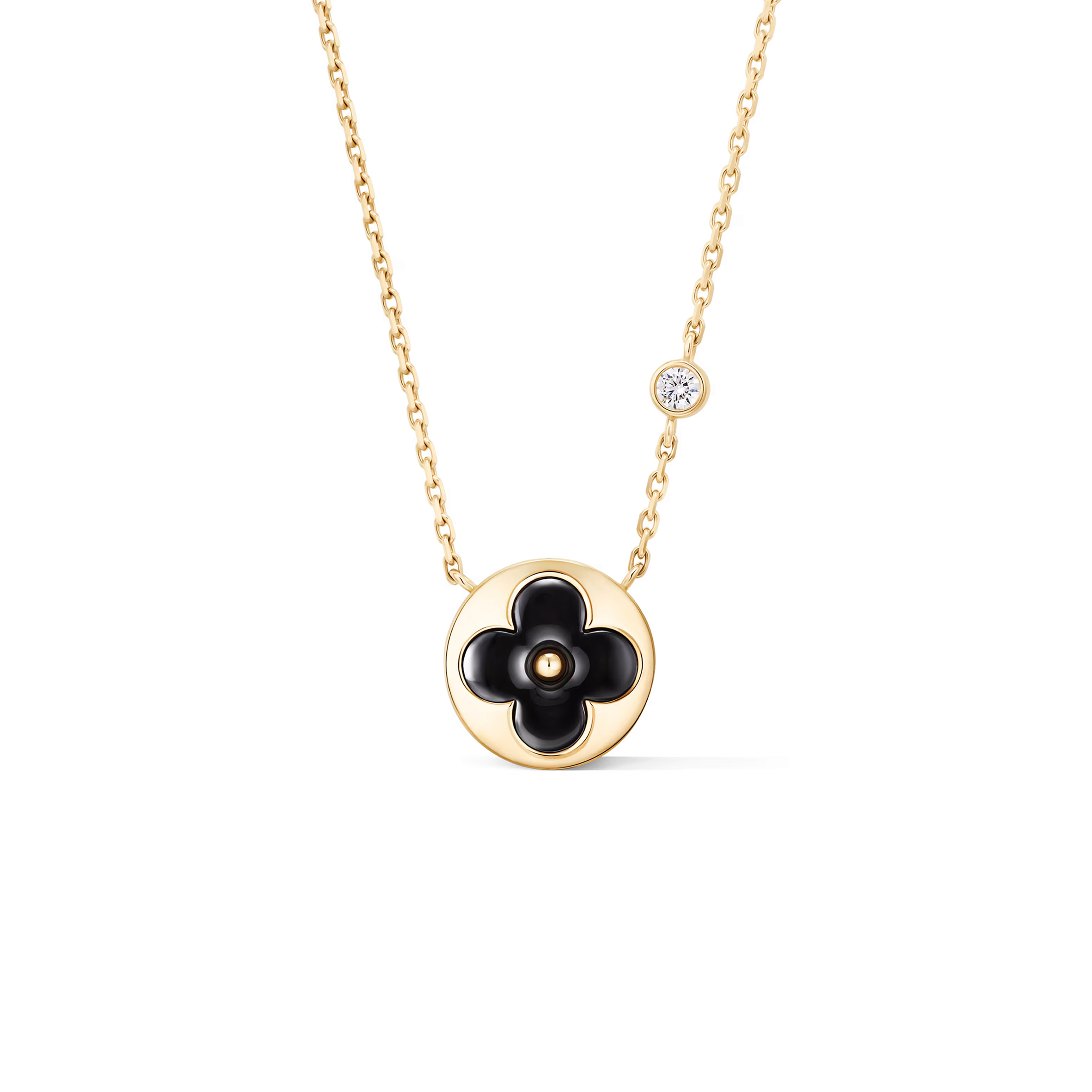 l0vis vvtt0n color blossom bb sun pendant, yellowgold, onyx and D1am0nd q03790